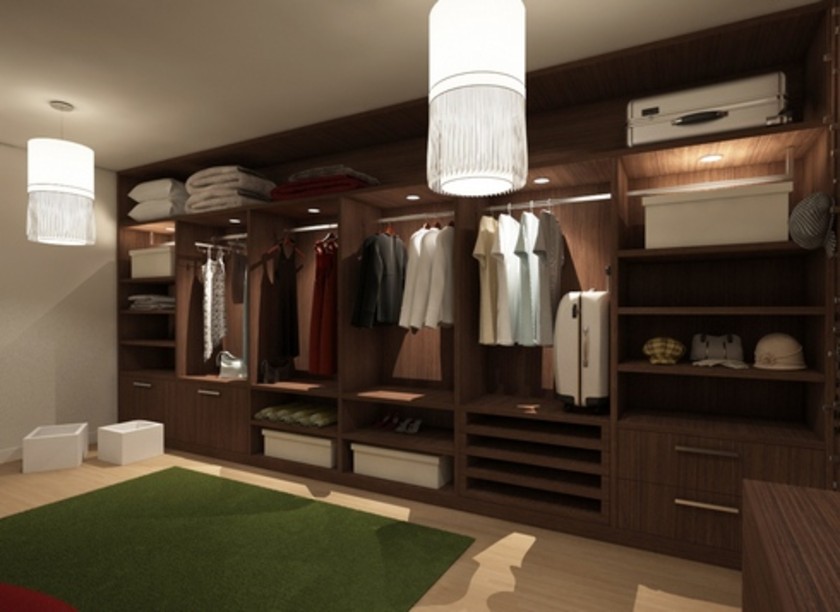 Классическая гардеробная комната из массива с подсветкой Волгоград