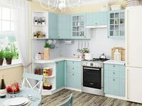 Небольшая угловая кухня в голубом и белом цвете Волгоград